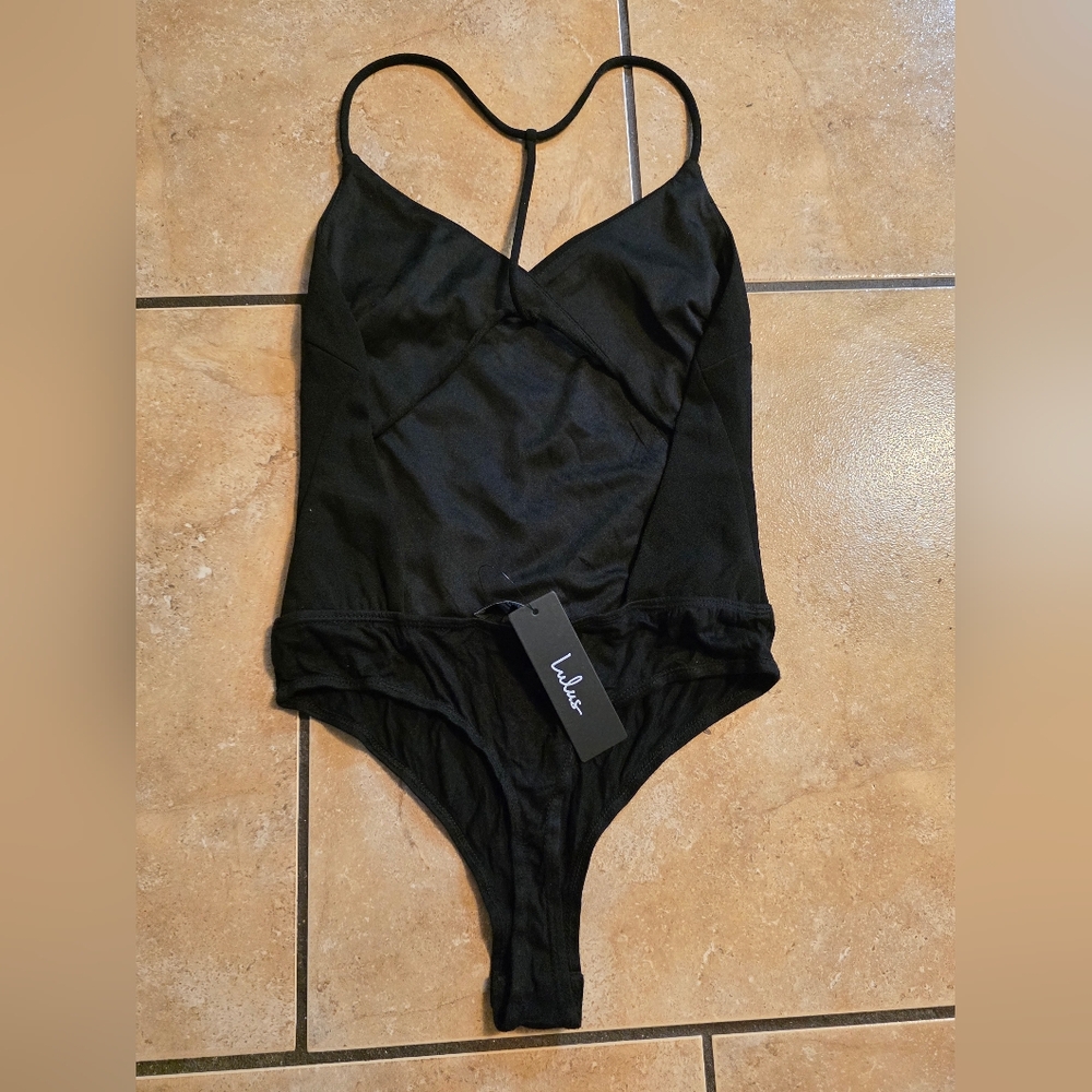Lulu's Black Wrap-Front Spaghetti Strap Bodysuit … - image 4